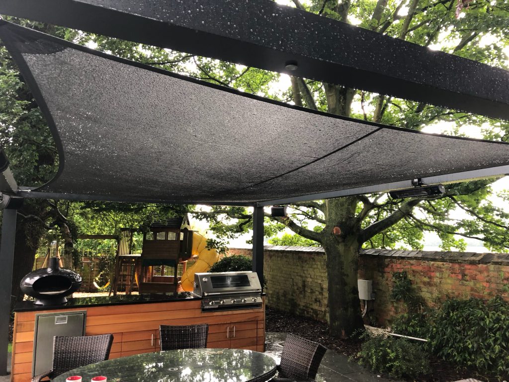 outdoor kitchen with weather shelter